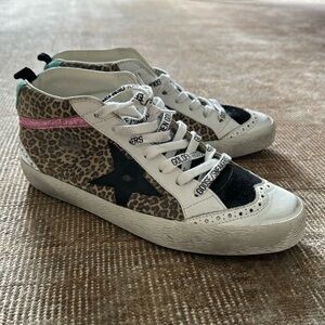 Like New Golden Goose Mid Star Leopard Print Sneakers Size 38